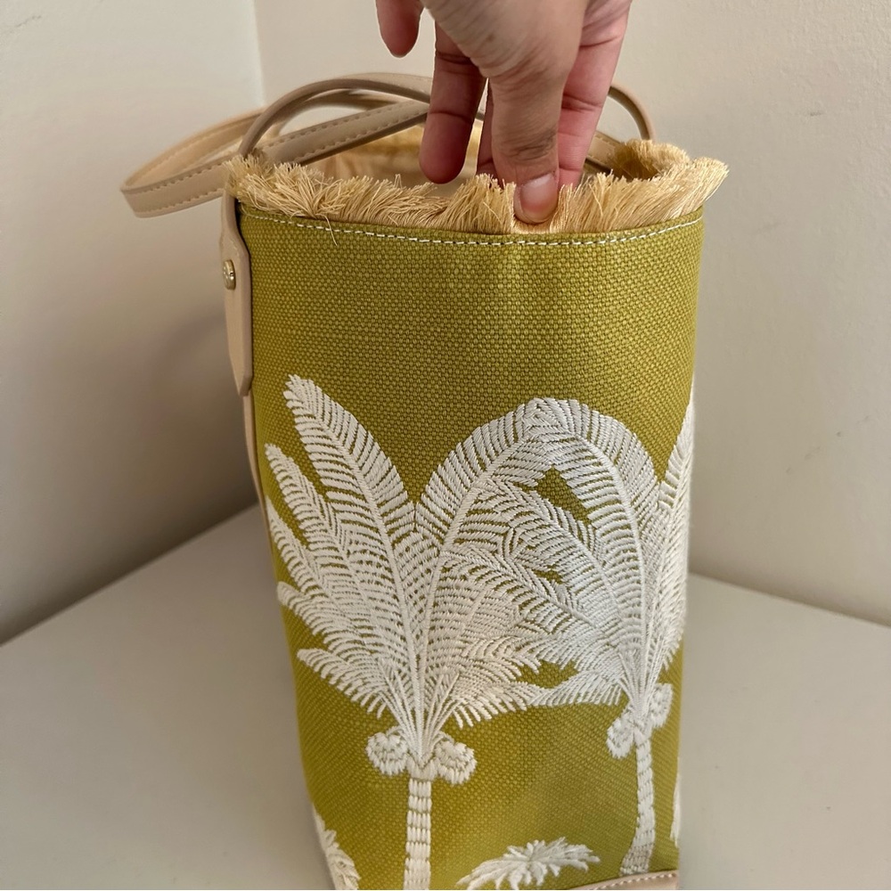 Spartina 449 Palm Tote Bag Embroidered Canvas Leather Trim Fringe Top Coastal - Picture 7 of 11
